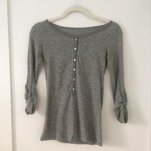 Poof! Three-quarter sleeve gray button up top